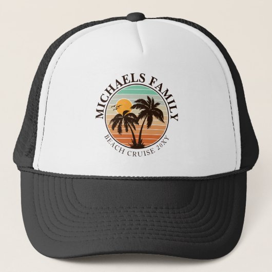 Casquette Réunion en famille Summer Sunset Beach Palm Trees  (Devant)