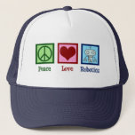 Casquette Robotique de l'amour de la paix<br><div class="desc">Peace Love Robotics cadeau avec un signe de paix,  le coeur,  et un robot cool fait avec la nanotechnologie. Un mignon professeur d'intelligence artificielle ou un major robotique présent.</div>
