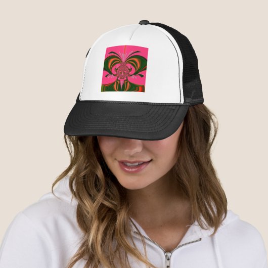 Casquette Rose rouge or vert (En situation)