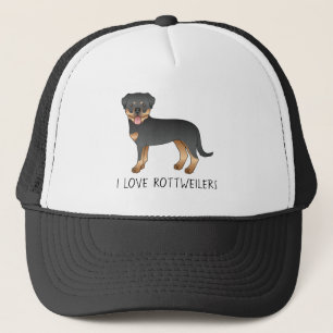 Casquette Rottweiler noir et feu - J'aime les Rottweilers