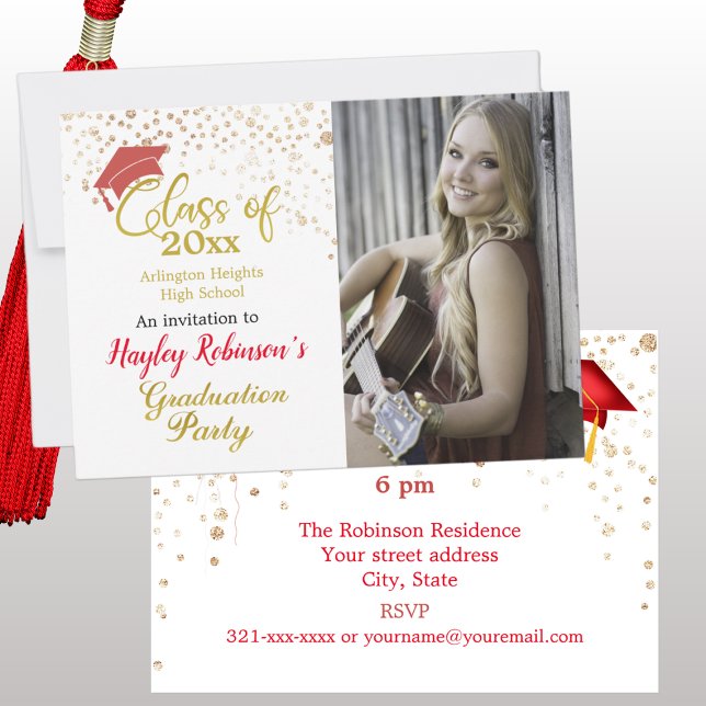 Casquette Rouge Photo Graduation Party Invitation (Créateur téléchargé)