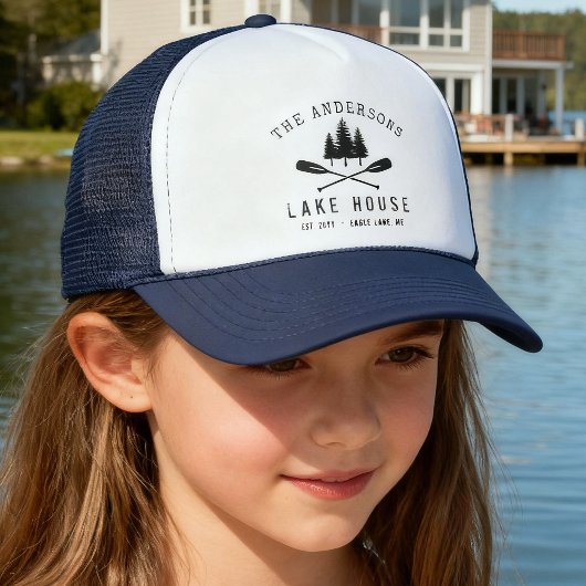 Casquette Rustic Lake House Boat Oars Trees Nom de famille