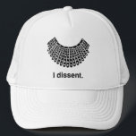 Casquette Ruth Bader Ginsburg I Disidence RBG Coller<br><div class="desc">Représenter le célèbre RBG avec le collier signature de Ruth Bader Ginsburg et le chapeau de camionneur "I dissent". Le collier est dessiné à la main pour ajouter un peu de fantaisie à votre progrès en matière de droits humains.</div>