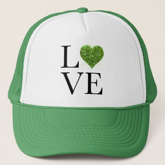 Casquette Saint Patrick | Amour | coeur étincelant vert (Devant)