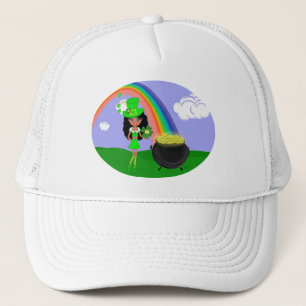 Casquette Saint Pat's Day Brunette Girl Leprechaun avec arc-