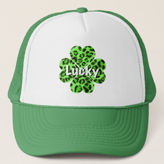 Casquette Saint-Patty’s day shamrock léopard de guépard vert (Devant)
