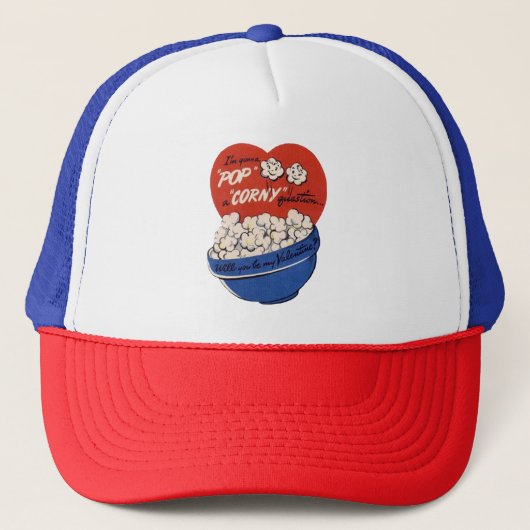 Casquette Saint-Valentin Rétro, Popcorn Pose une Question Id (Devant)
