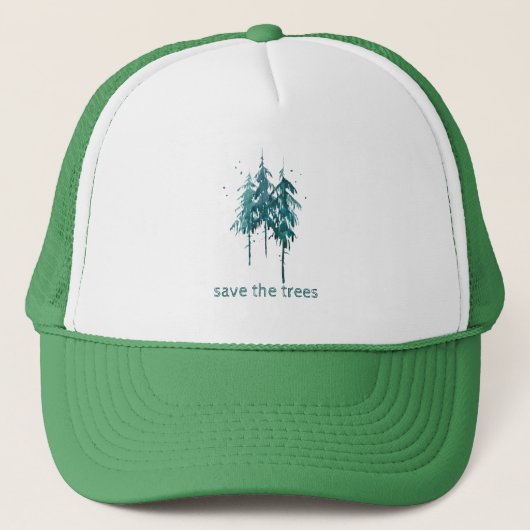 Casquette Sauvez les arbres Pins d'aquarelle bleu-vert simpl (Devant)