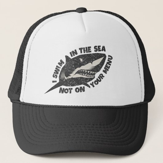 Casquette Save Sharks - I Swim in the Sea Not on Your Menu (Devant)