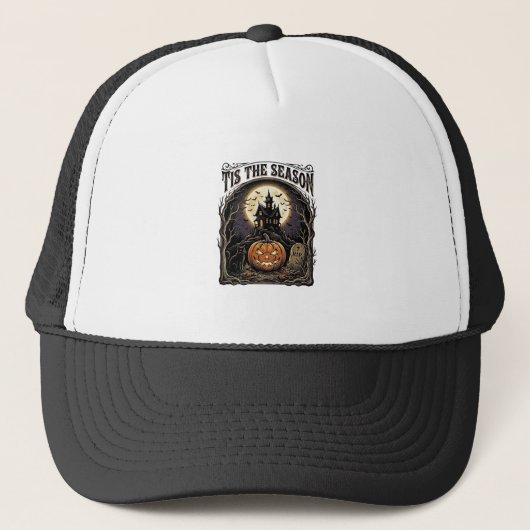 Casquette Scène de saison vintage citrouille chat Halloween (Devant)