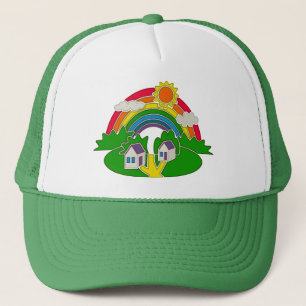 Casquette Scène rurale avec arc-en-ciel et maison de campagn