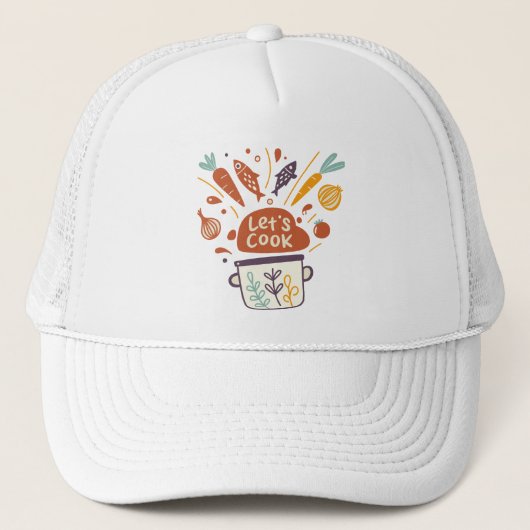 Casquette Scène Whimsical Kitchen avec "Let’s Cook" Texte - (Devant)