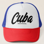 Casquette Script de Cuba Havana typographie chapeau camionne<br><div class="desc">Casque de camionneur de typographie de Cuba Havana. Casquette de baseball sur mesure pour l'usure décontractée,  les sports,  les voyages,  le golf et plus. Design élégant de lettrage à la main pour hommes et femmes. Disponible en rouge et autres couleurs cool aussi.</div>