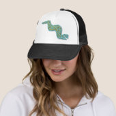 Casquette Serpent maya turquoise et or (En situation)