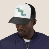 Casquette Serpent maya turquoise et or (En situation)