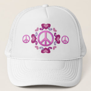 Casquette Signe et coeurs de paix assez roses
