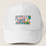 Casquette S'Il Vous Plaît, Soyez Patients, J'Ai Des Puzzles<br><div class="desc">Cool,  lumineux,  audacieux et vibrant "Soyez patient,  j'ai l'autisme" Conception de sensibilisation qui fait une campagne parfaite ou une tenue quotidienne.</div>