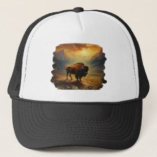 Casquette Silhouette du coucher de soleil de bison de buffle