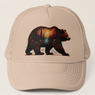 Casquette Silhouette grizzly contre montagnes