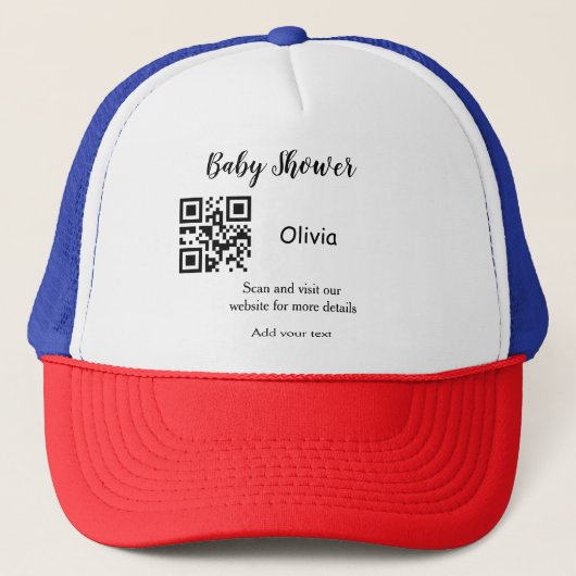 Casquette Simple baby shower site web code-barres QR ajouter (Devant)