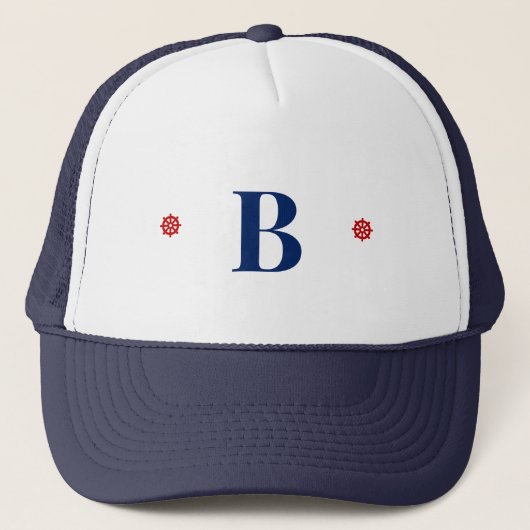 Casquette Simple Monogramme Initiale Thème Marin Rouge Bâton (Devant)
