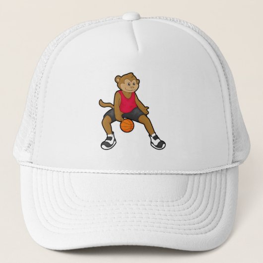 Casquette Singe comme joueur de basket-ball avec basket-ball (Devant)