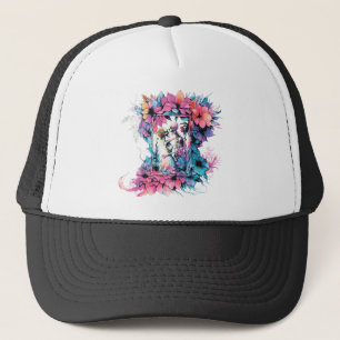 Casquette Skeletons amoureux. Un bouquet de fleurs.