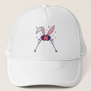 Casquette Ski Rabbit avec bâtons de ski et lunettes de ski