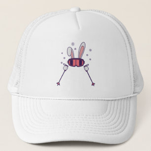 Casquette Ski Rabbit avec bâtons de ski et lunettes de ski