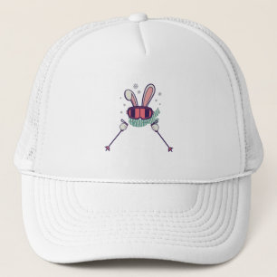 Casquette Ski Rabbit avec bâtons de ski et lunettes de ski