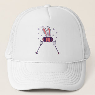 Casquette Ski Rabbit avec bâtons de ski et lunettes de ski