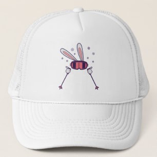 Casquette Ski Rabbit avec bâtons de ski et lunettes de ski