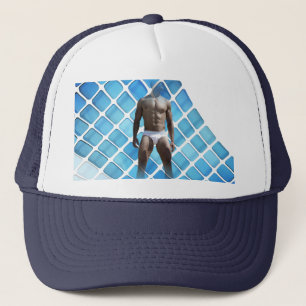 Casquette SlipperyJoe's homme musclé six-pack abs blanc sous
