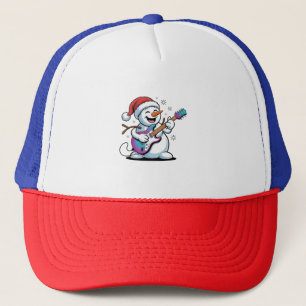 Casquette Snowman Jouer Guitare Électrique Rock Noël