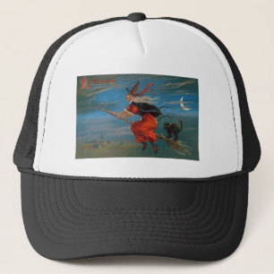 Casquette Sorcière volant avec un chat noir dans la nuit d'H