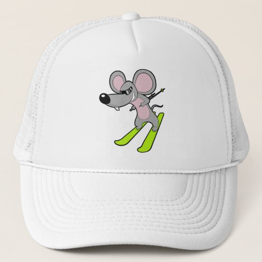 Casquette Souris comme skieur avec ski (Devant)