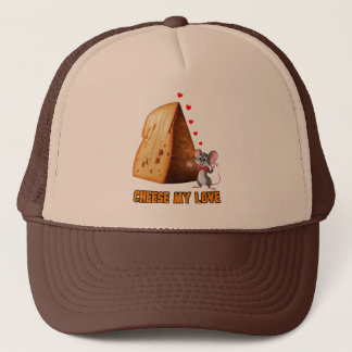 Casquette Souris de dessin drôle en amour avec un fromage su