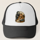 Casquette Spooky Grim Reaper with Girl and Dog Skeleton Art  (Devant)