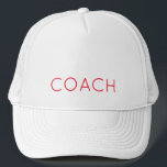 Casquette Sports Team Spirit COACH Cadeau Texte personnalisé<br><div class="desc">Casquette blanc moderne avec COACH personnalisé en rouge. Facile à personnaliser le texte,  la couleur du texte. Un cadeau amusant pour n'importe quel entraîneur de sport de la petite ligue à l'université. Mélangez et faites correspondre des collections Sports / Coach / Team Spirit par TMCdesigns.</div>