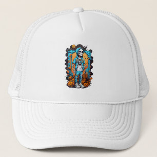 Casquette Squelette coloré avec citrouille halloween