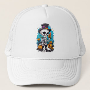 Casquette Squelette coloré avec citrouille halloween