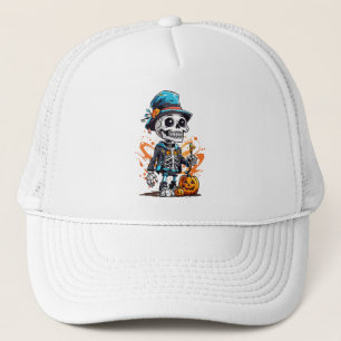 Casquette Squelette coloré avec citrouille halloween