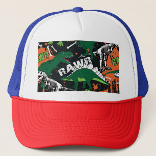 Casquette Squelette de dinosaure, motif sans soudure grunge.