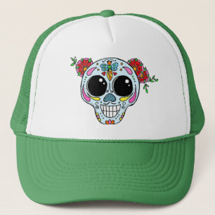 Casquette Sugar Skull trucker hat with flowers