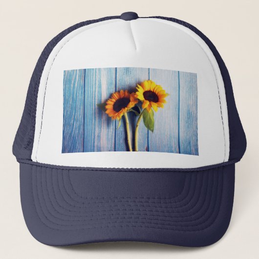 Casquette Sunflower on Blue Wood Wall (Devant)