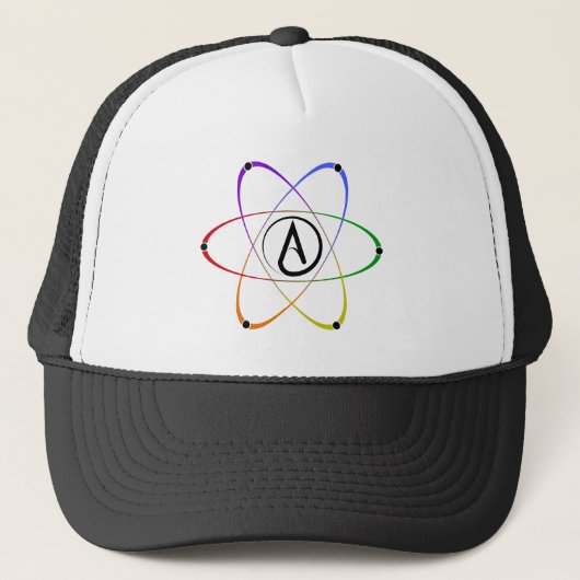 Casquette Symbole d'atome athée arc-en-ciel noir (Devant)
