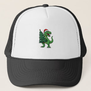 Casquette T-Rex de Noël portant un sapin de Noël