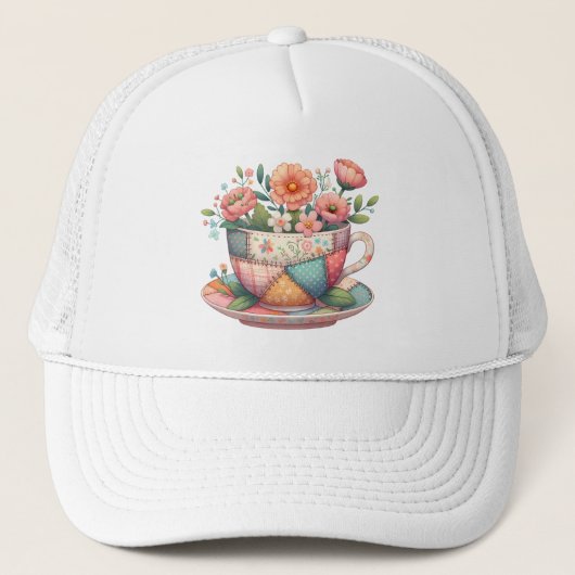 Casquette Teacup Patchwork avec Fleurs Whimsical (Devant)