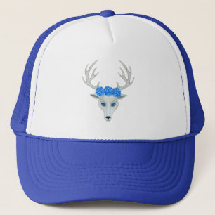 Casquette Tête de Bleu Cerf Blanc Yeux Bleu Roses Bleu Antle