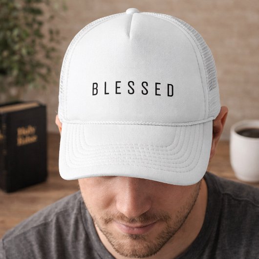 Casquette Texte BLESSED Minimaliste Blanc